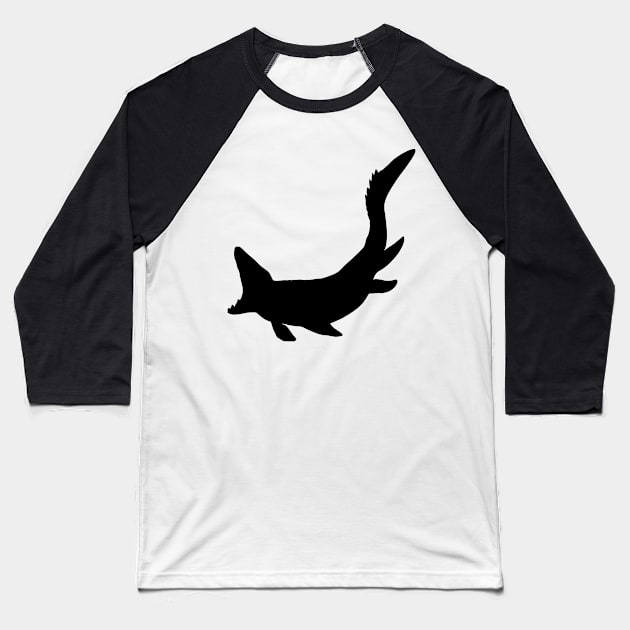 Mosasaurus Dinosaur Silhouette Baseball T-Shirt by KayBee Gift Shop